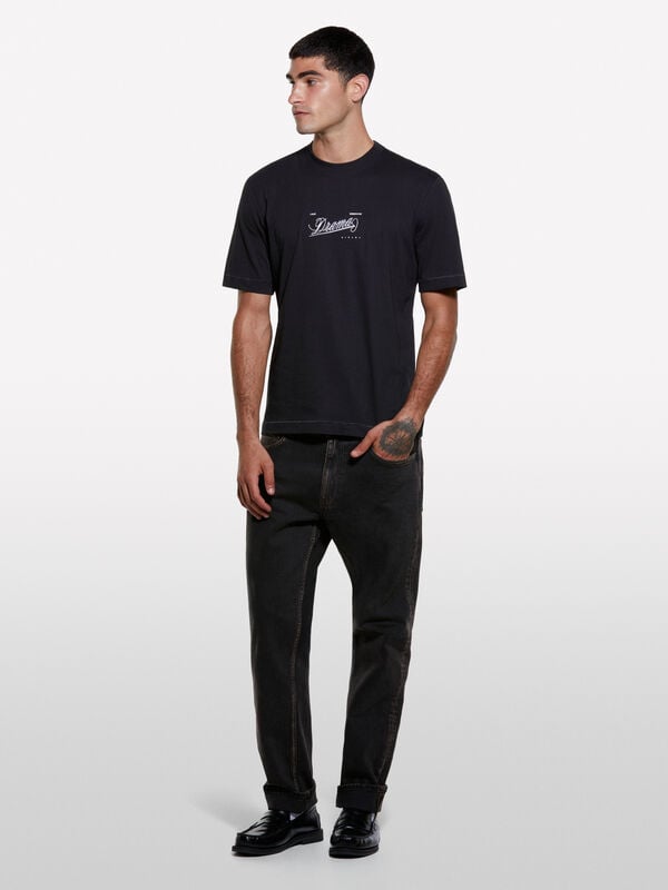Black t-shirt with print Black t-shirt with print - men's short sleeve t-shirts | Sisley