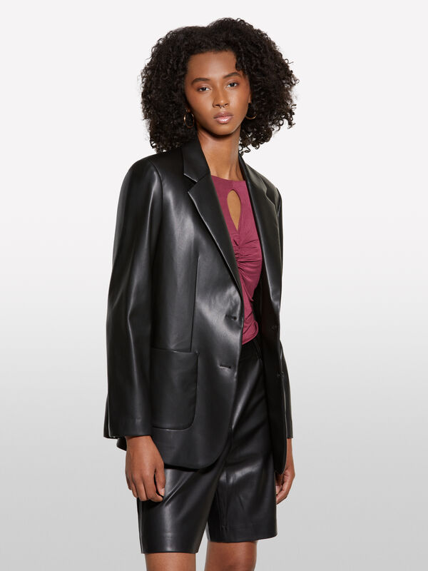 Black blazer in imitation leather fabric - women's blazers | Sisley