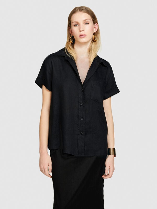 Short sleeve 100% linen shirt - women's shirts | Sisley