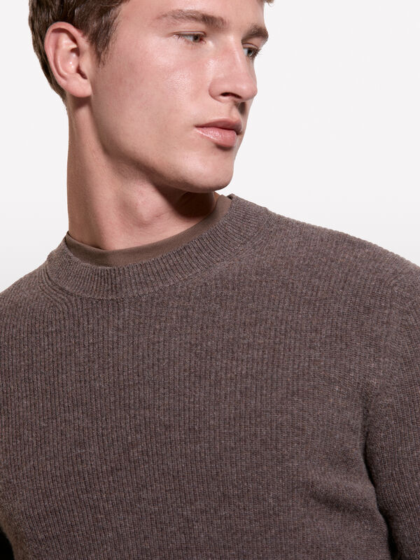Brown crew neck sweater  - men's crew neck sweaters | Sisley