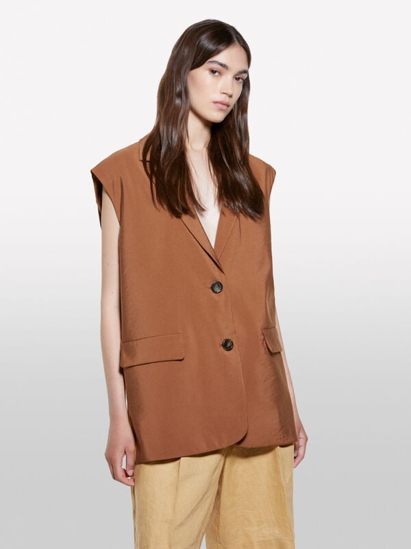 Brown vest with crinkle look - women's vests and sleeveless jackets | Sisley