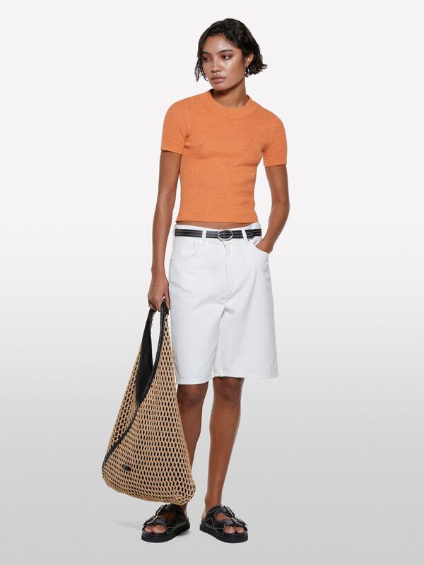 Orange top with porthole on the back - women's short sleeve t-shirts | Sisley