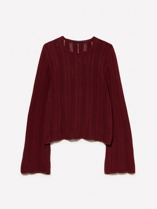 Burgundy sweater with bell sleeves - women's crew neck sweaters | Sisley