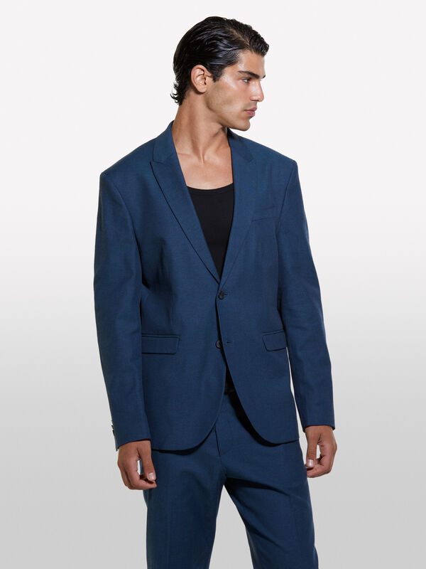 Dark blue slim comfort fit tailored blazer - men's blazers | Sisley