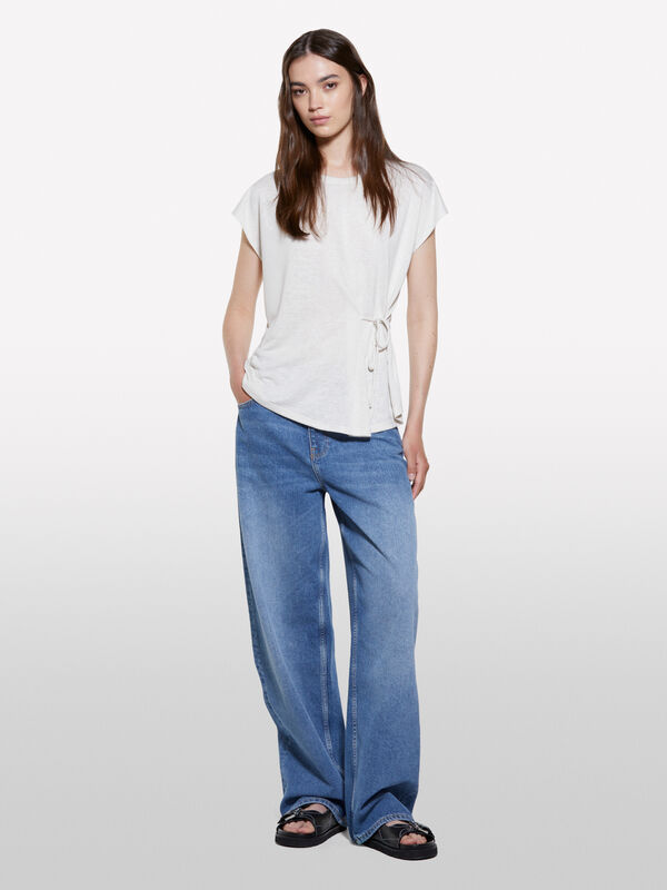 White t-shirt with laces - women's short sleeve t-shirts | Sisley