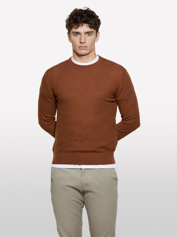 Camel crew neck sweater - men's crew neck sweaters | Sisley