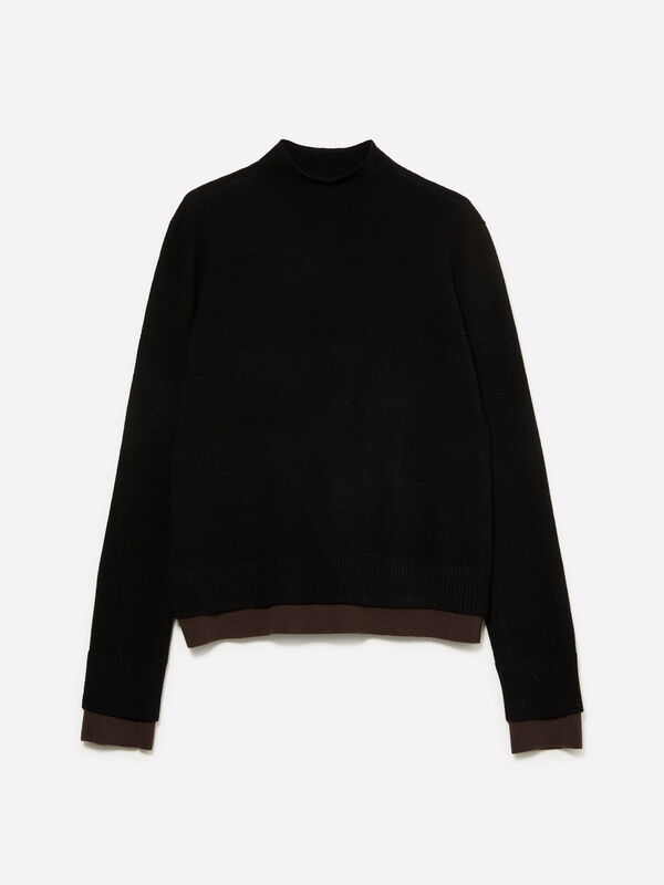 Turtleneck with double ribbed knit - women's high neck sweaters | Sisley