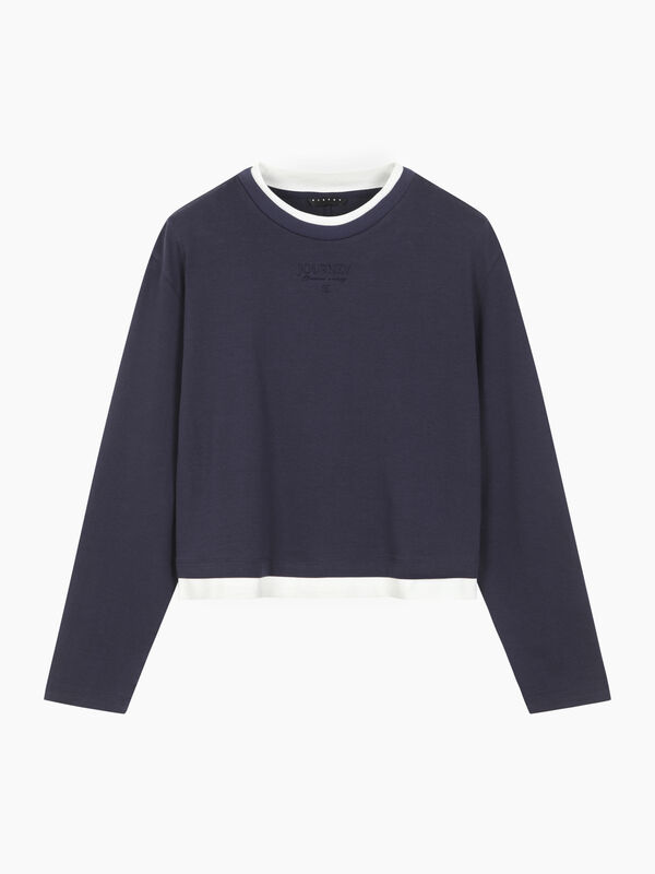 T-shirt with contrast and embroidery - sisley k long sleeve t-shirt | Sisley K