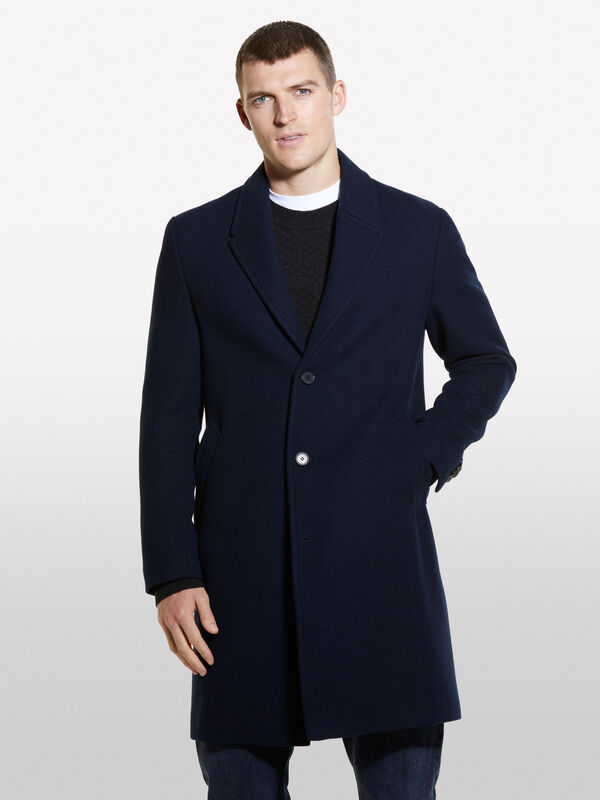 Long dark blue single-breasted coat - men's coats | Sisley