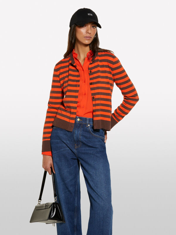 Orange and black striped cardigan  - women's cardigans | Sisley