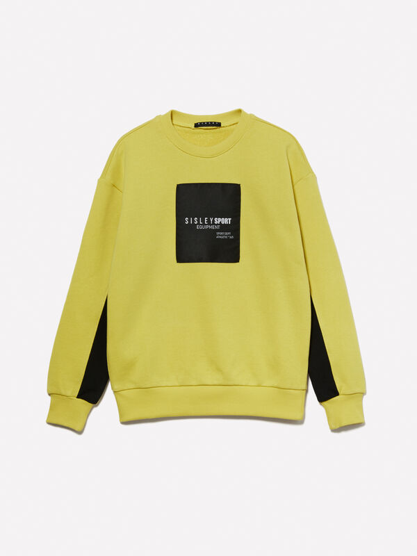 Yellow sweatshirt with logo tag - boys' knitwear | Sisley Young