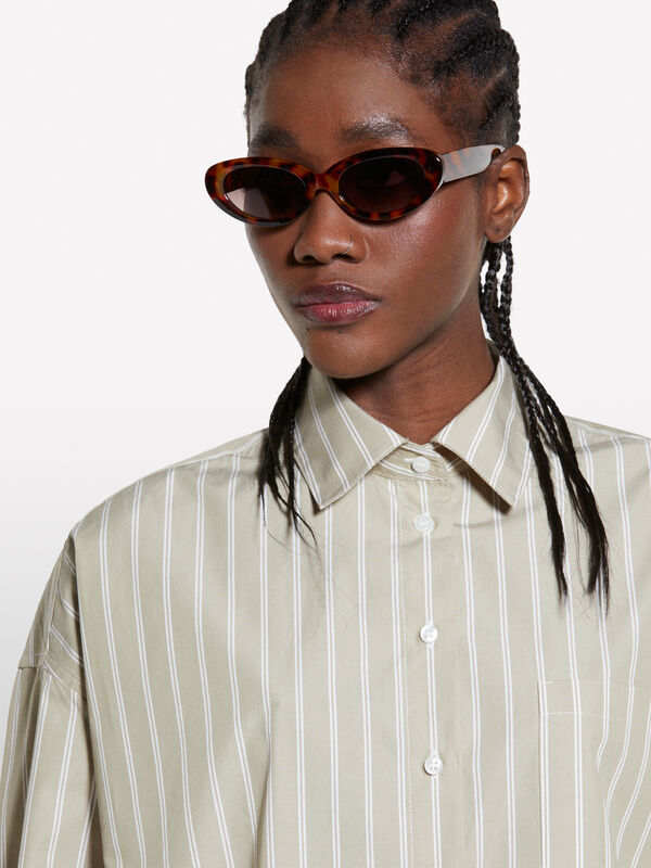 Green striped oversized shirt - women's shirts | Sisley