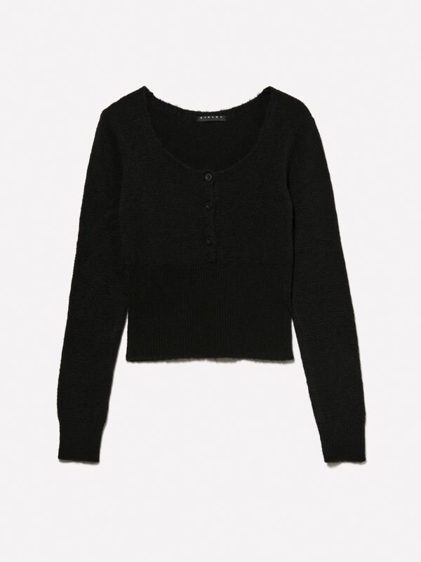 Black cropped sweater with buttons - girls' knitwear | Sisley Young