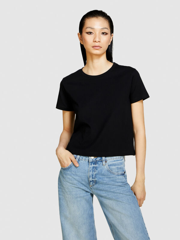 Boxy fit t-shirt in organic cotton - women's short sleeve t-shirts | Sisley