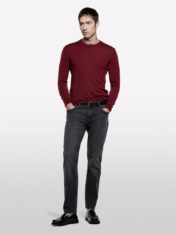 Garnet red sweater in wool blend - men's crew neck sweaters | Sisley