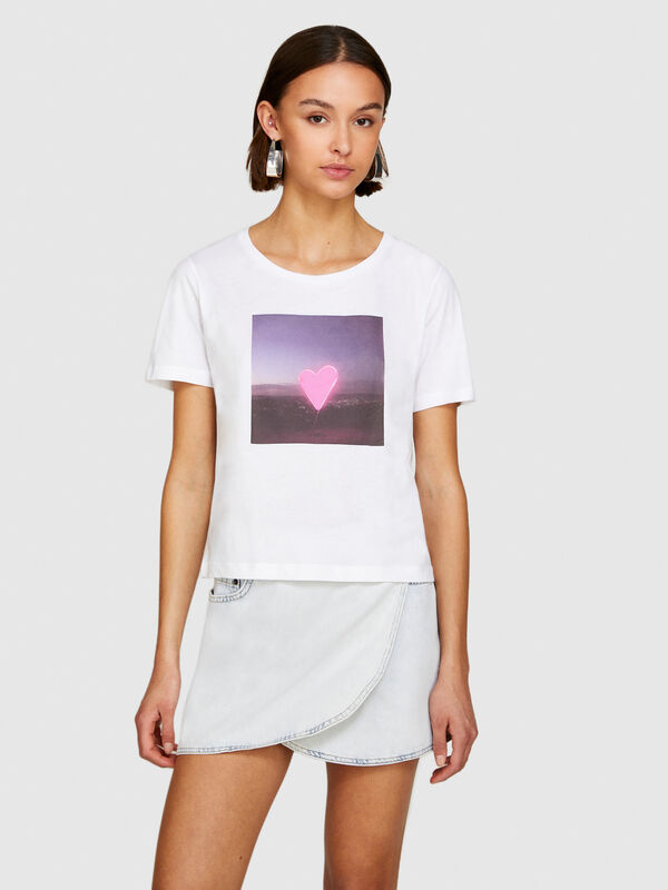 T-shirt with photographic print - women's short sleeve t-shirts | Sisley
