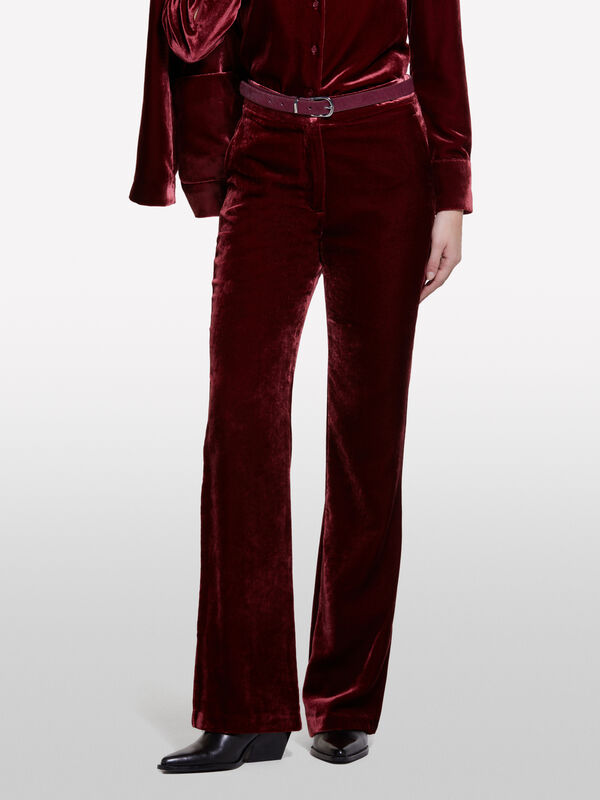 Burgundy velvet trousers - women's flared trousers | Sisley