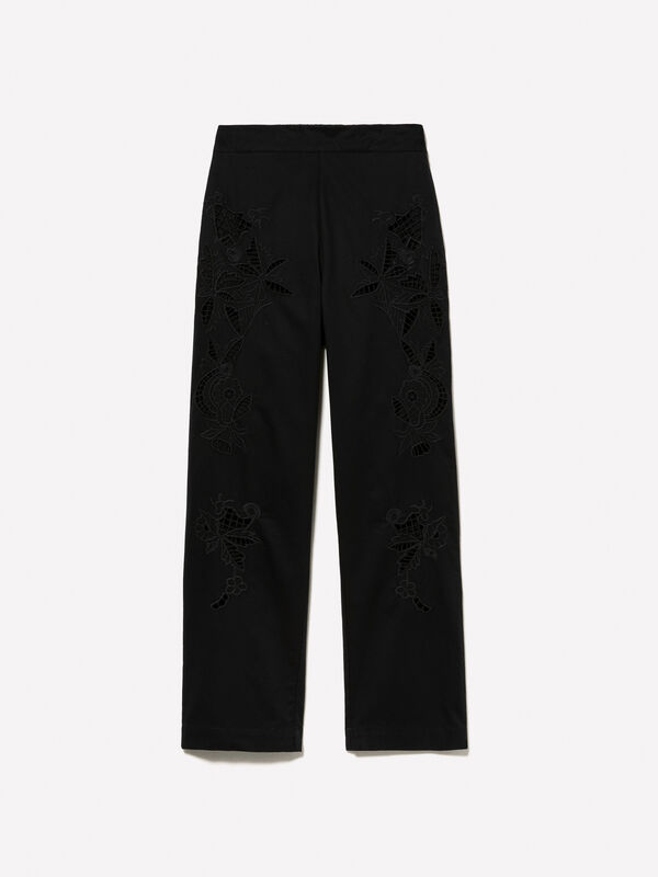 Black trousers with embroidery - women's regular fit trousers | Sisley