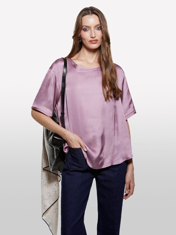 Mauve oversized satin blouse - women's blouses | Sisley