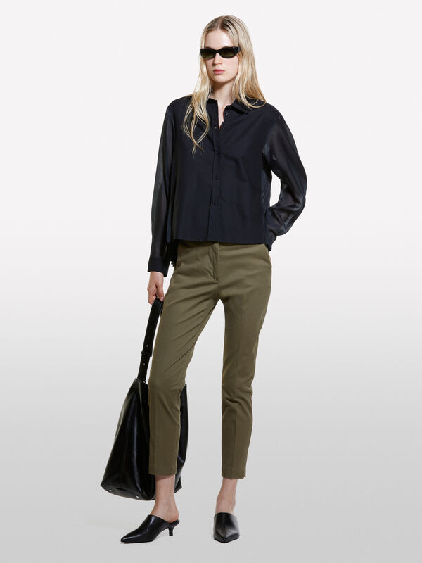 Military green slim fit chinos - women's slim fit trousers | Sisley