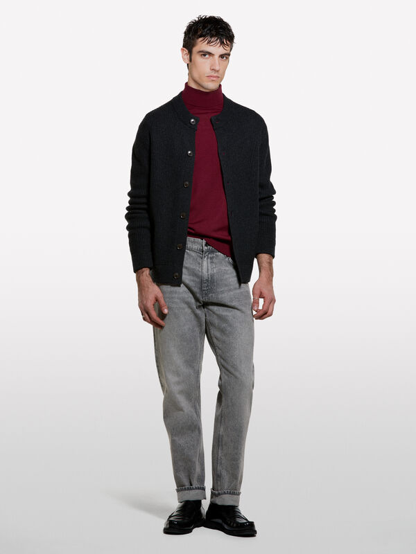 Garnet red sweater with high neck - men's high neck sweaters | Sisley