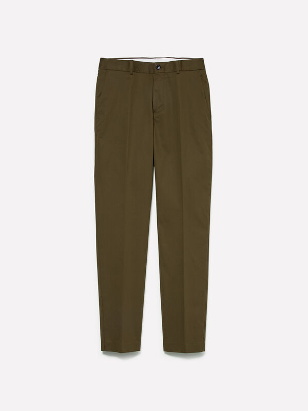 Olive green slim comfort fit trousers - men's slim fit trousers | Sisley