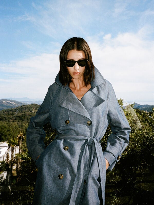 Double-breasted denim effect trench coat - women's trench coats & rain coats | Sisley