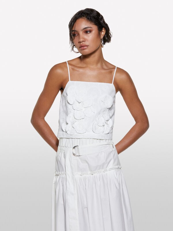 White cropped top with flowers - women's tops | Sisley