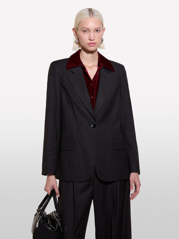 Dark gray pinstripe blazer - women's blazers | Sisley