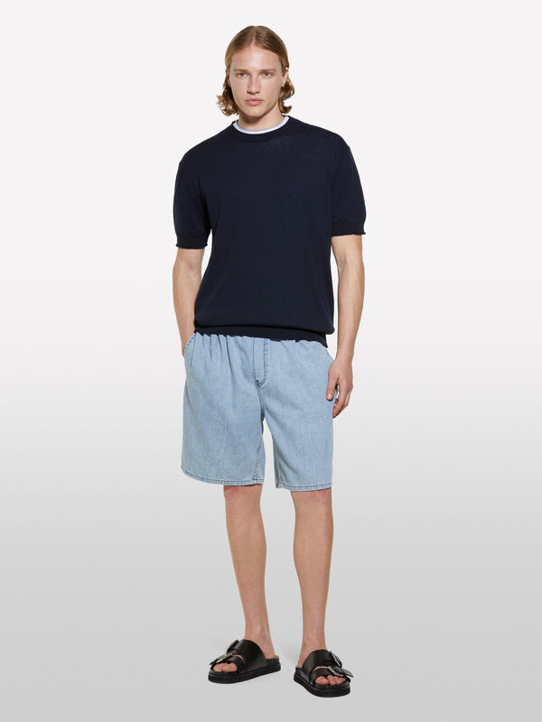 Light denim relaxed fit bermudas - men's jean shorts | Sisley