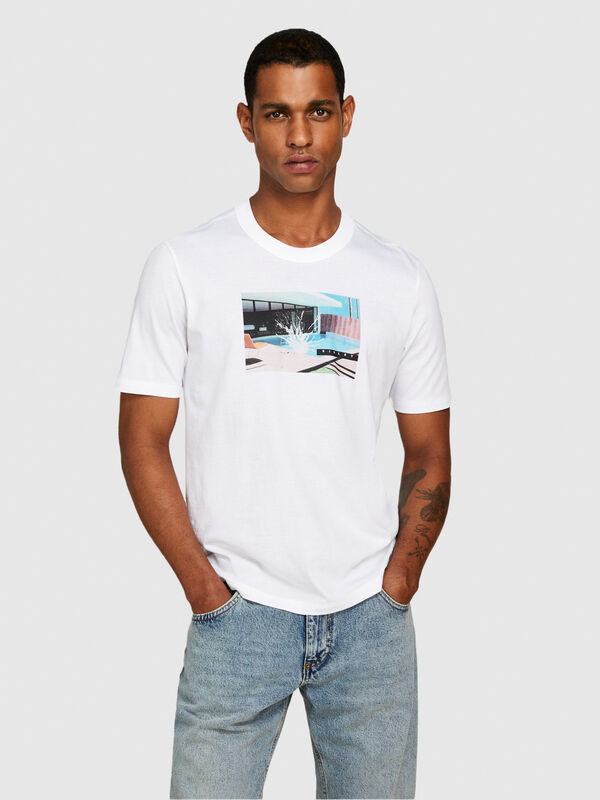 Relaxed fit t-shirt with print - men's short sleeve t-shirts | Sisley