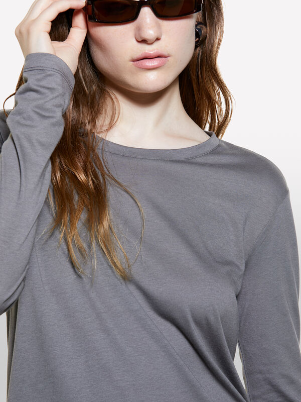 Dark gray long sleeve crew neck t-shirt - women's long sleeve t-shirts | Sisley