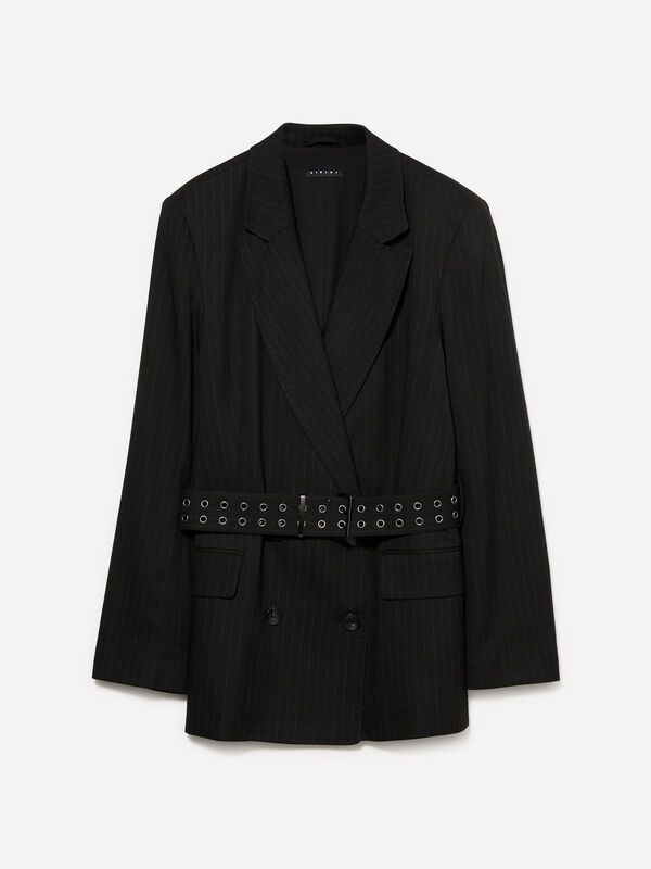 Pinstripe blazer with belt - women's blazers | Sisley