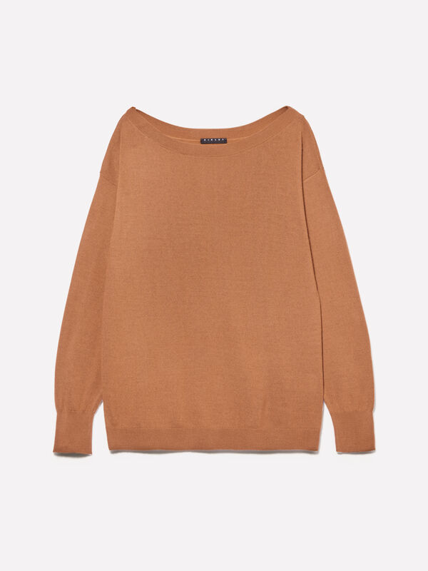 Camel boat neck sweater in wool blend - women's boat neck sweaters | Sisley