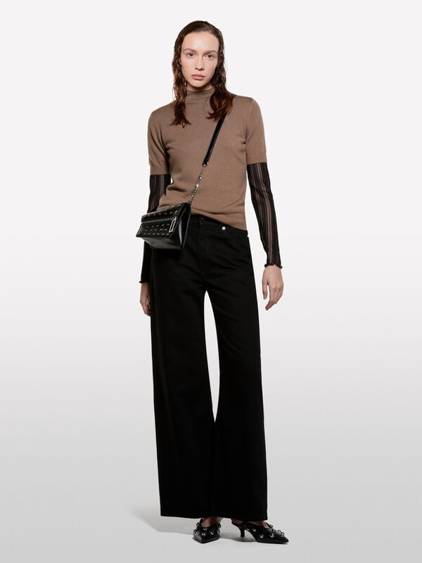 Brown sweater with half sleeves - women's high neck sweaters | Sisley
