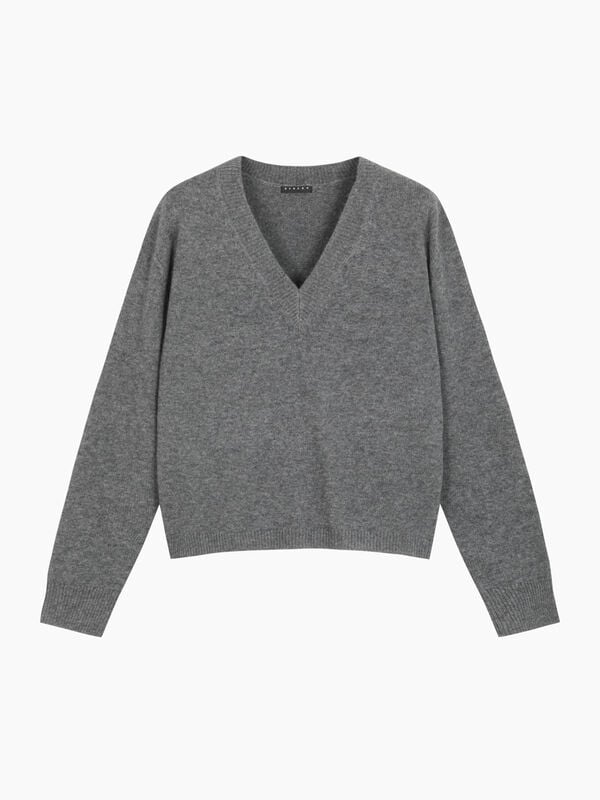 Gray sweater with V-neck - sisley k v-neck sweaters | Sisley K