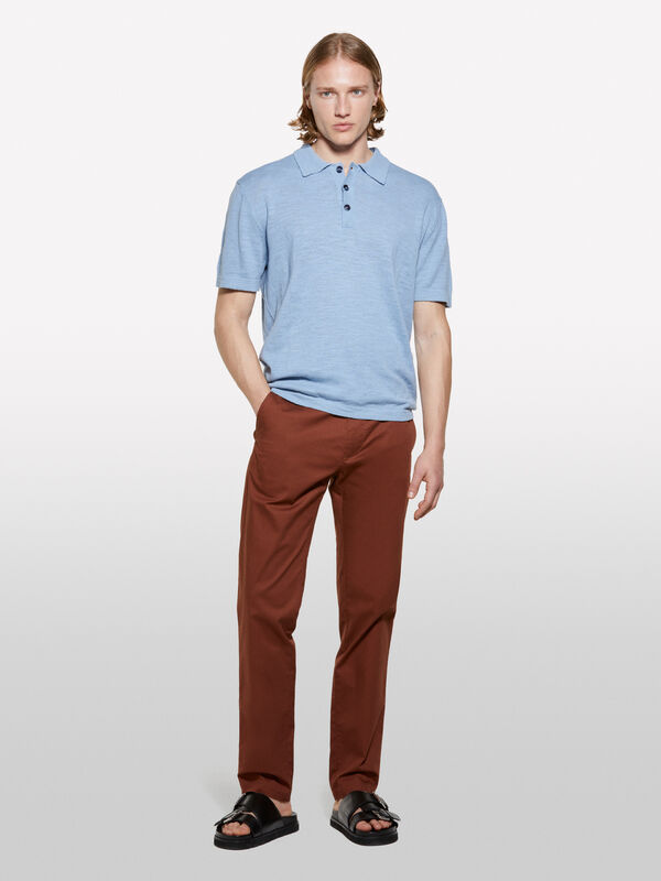 Light blue regular fit linen blend polo - men's polos | Sisley