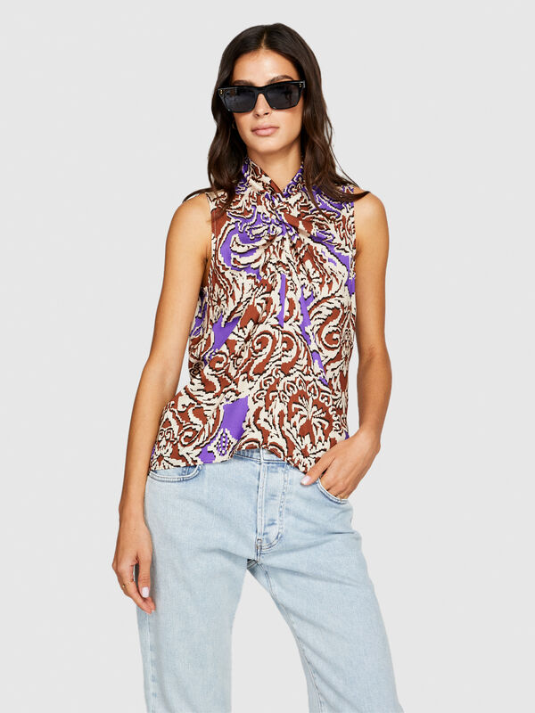 Printed top with torchon Women