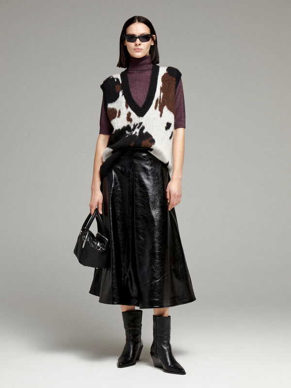 Beige animal print vest - women's v-neck sweaters | Sisley