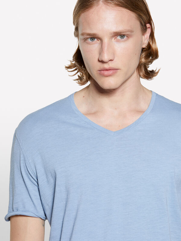 Light blue slim fit t-shirt - men's short sleeve t-shirts | Sisley