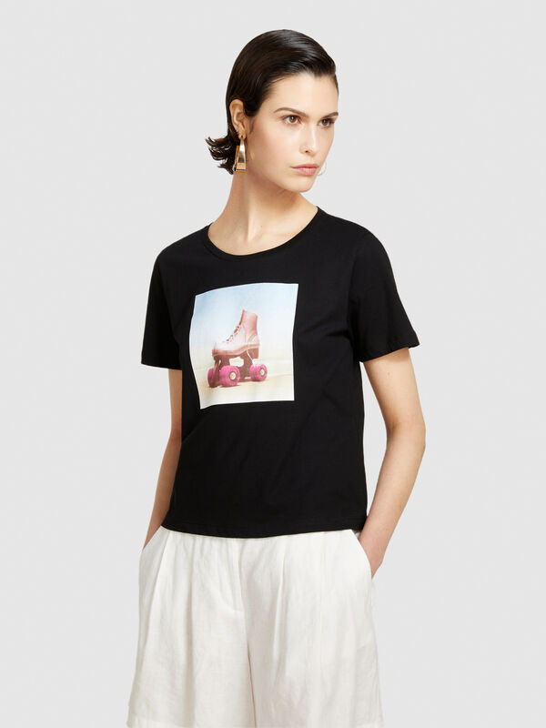 T-shirt with photographic print - women's short sleeve t-shirts | Sisley