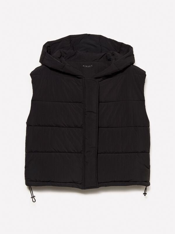 Black padded vest with hood - women's vests and sleeveless jackets | Sisley