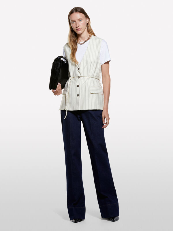 Cream white striped vest - women's vests and sleeveless jackets | Sisley