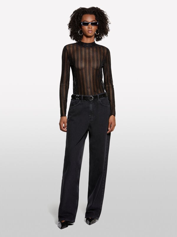 Black sheer t-shirt Black sheer t-shirt - women's long sleeve t-shirts | Sisley