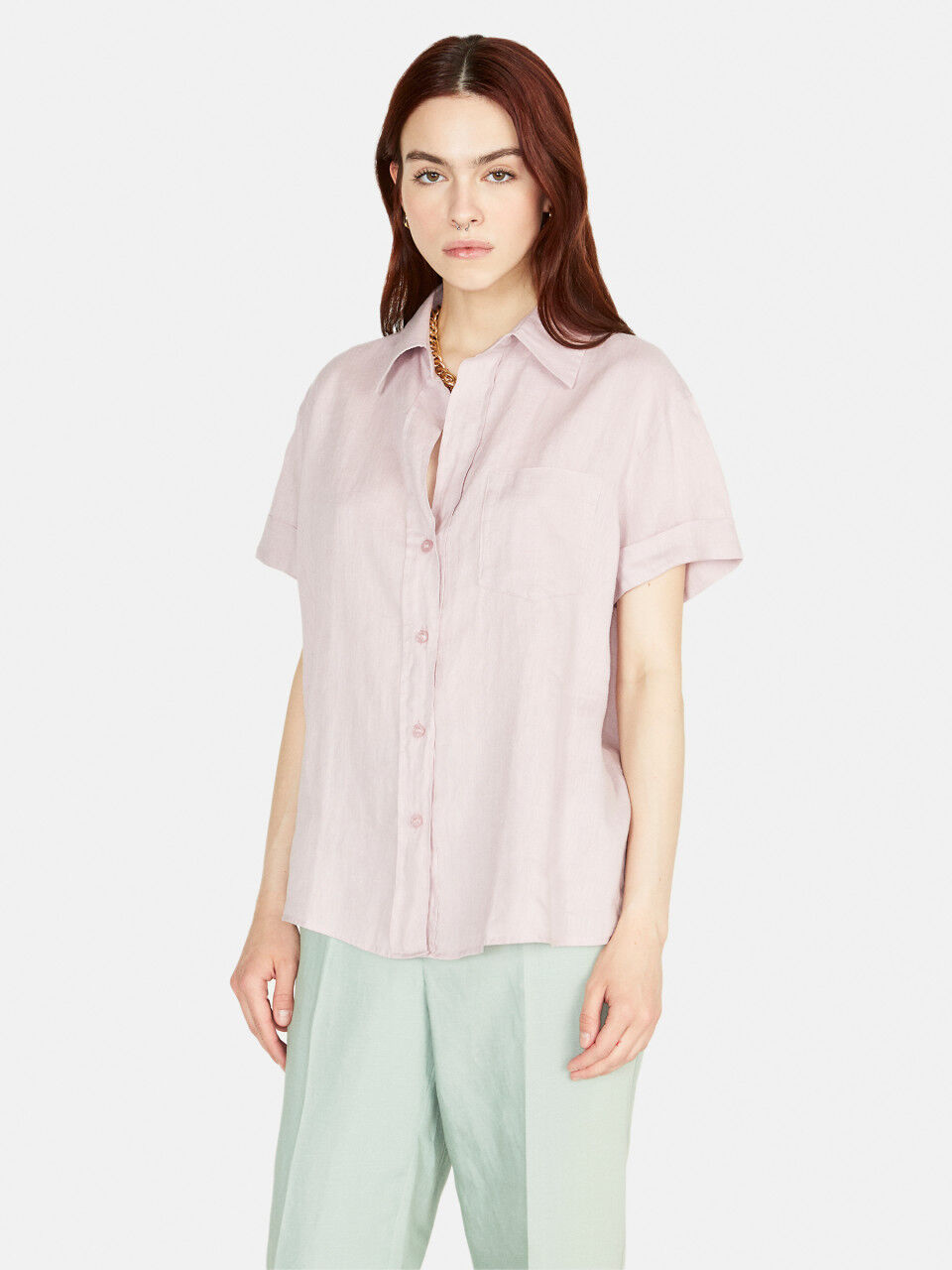 Short sleeve 100% linen shirt