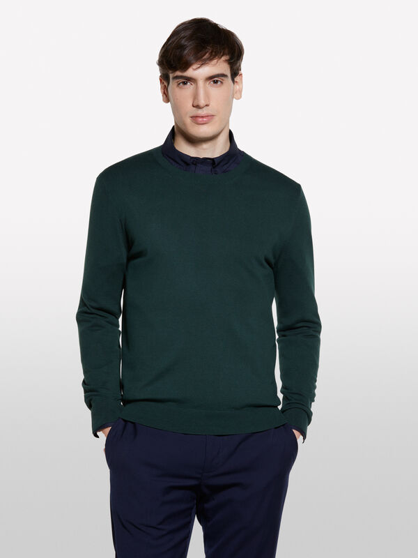 Dark green regular fit sweater - men's crew neck sweaters | Sisley