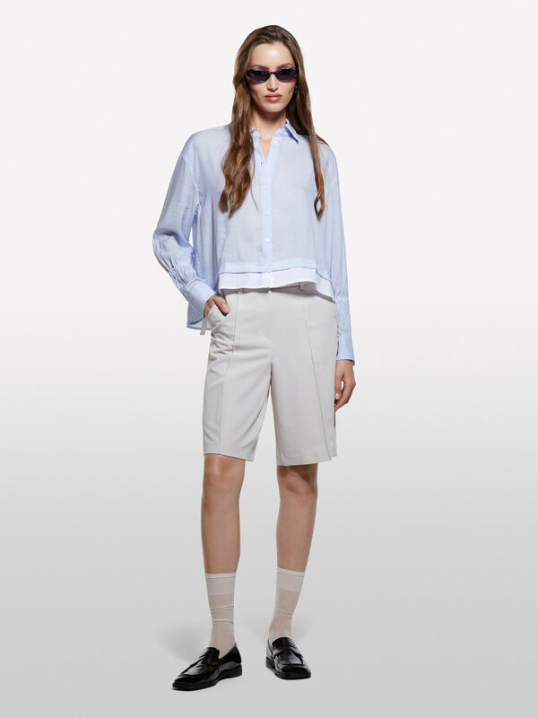 Light blue striped cropped shirt - women's shirts | Sisley