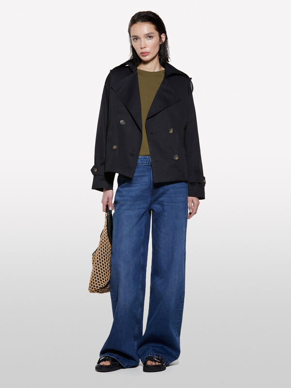 Black short trench coat - women's trench coats & rain coats | Sisley