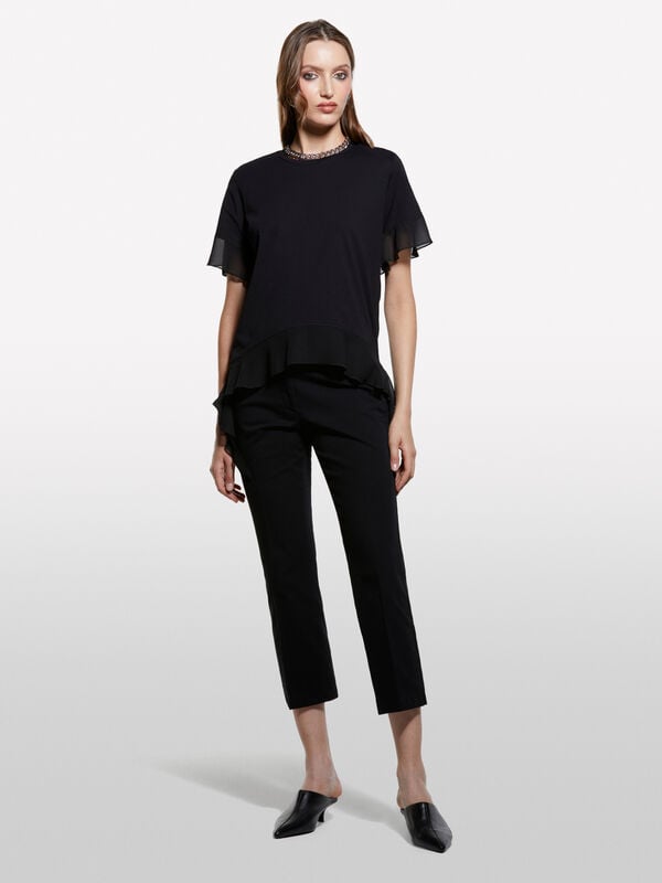 Black t-shirt with rouches Black t-shirt with rouches - women's short sleeve t-shirts | Sisley