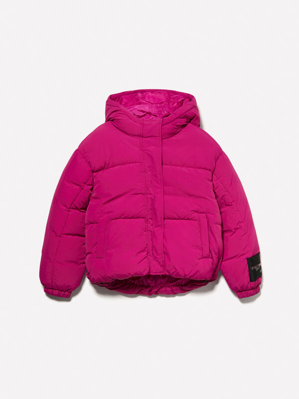 Oversized fuchsia padded jacket - girls' outerwear | Sisley Young